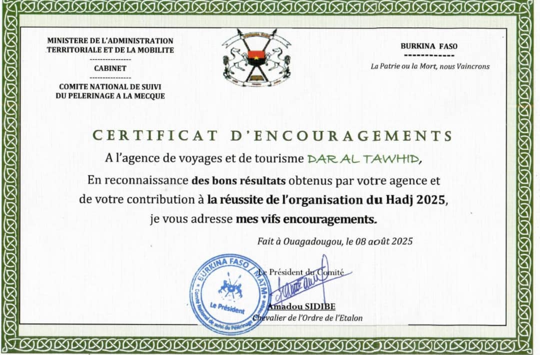 Certificat Agence Dar Altawhid